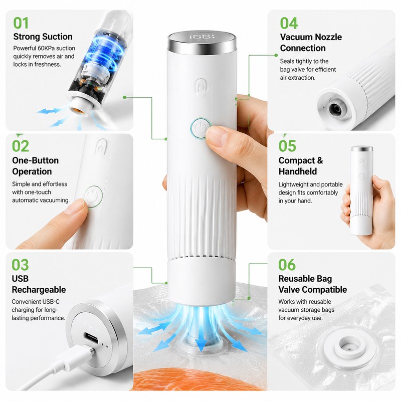 Portable Electric Vacuum Sealer Pump for Food Storage – USB