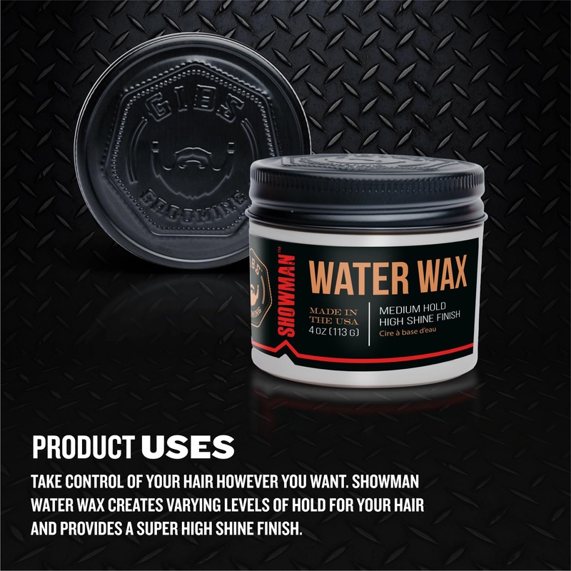 GIBS Water Wax, SHOWMAN-Medium Hold, Healthy High Shine, Water Based,