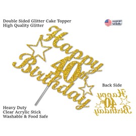 Decoración para tartas de cumpleaños con purpurina dorada, ideas de decoración de fiesta, calidad premium, resistente purpurina de doble cara, palo de acrílico. Fabricado en Estados Unidos (40)