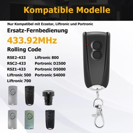 2 x hand-held transmitters for Hörmann, garage door opener for EcoStar RSC2-433, RSE2-433, RSZ1-433, 2 channels, hand-held transmitter for Hormann EcoStar Liftronic 500/700/800 for Portronic