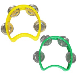 Bealuffe Tambourine Mini Hand Bell Percussion Musical Instrument Small Tambourine (1 Green and 1 Yellow)