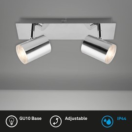 BRILONER Leuchten 2731-028 Ceiling Spotlight, Bathroom Lamp, Ceiling Light, Spotlight Rotatable and Swivelling, 2x LED/GU10, IP44, Chrome, 290 x 99 x 112 mm (L x W x H), Silver