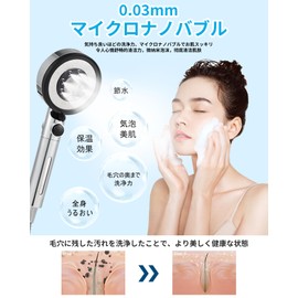 MIGABER Shower Head, Water Saving, Micro Nano Bubble, 80% Water Saving, 0.0001 inch (0.03 mm), Ultra Fine Water Output, 5 Different Modes, Chlorine Removal, Ultra Fine Water Flow, Skin Cure, Beautiful