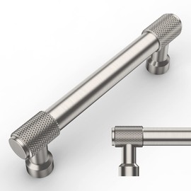 Amerdeco 10 Pack Brushed Satin Nickel Knurled Cabinet Pulls 3 Inch(76mm) Hole Center Kitchen Cabinet Handles Drawer Pulls Cabinet Hardware ZH0034
