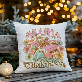 KAIOUS Coastal Beach Christmas Decor Pillow Covers — Santa Surfing Coastal Beach Christmas Decorative Throw Pillow Covers for Couch Sofa Chair Living Room Bedroom 18x18 Inches