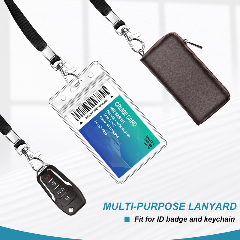 3 Pack Clear ID Badge Holder with Lanyard Black Neck