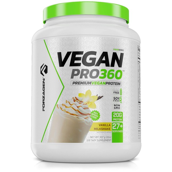 Forzagen Vegan Protein 360 2 Lbs 27 Servings, Plant Based Protein Extracted from Quinoa, Brown Rice and Pea Isolate Protein, Dairy, Soy and Gluten Free, Nom GMO (Vanilla Milkshake)