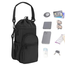 Water Bottle Bag | Outdoor Water Cup Carrier with Pockets,Large Capacity Waterproof Organizer Pouch, Adjustable Strap, Outdoor Gear for Gym Workouts Hiking Trips Adventures Backpacking Fishing
