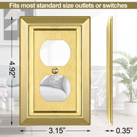 Metal Wall Plate for Electrical Outlets, Decorative Brass Gold Switch Plates Outlet Cover, Light Switch Cover Plate, 1-Gang Wall Plates (Duplex Outlet, 6 Pack)