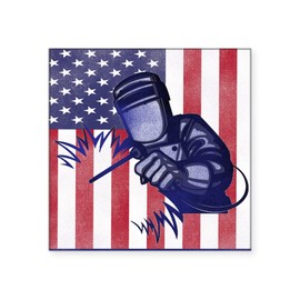 CafePress American Flag Welder Design Square Sticker (10 Pack)