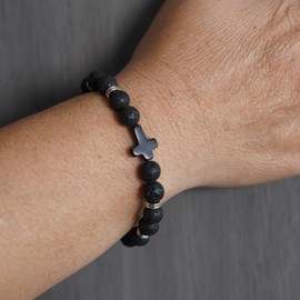 Softones 8mm Beads Cross Bracelet for Women Men Natural Stone Elastic Stretch Prayer Bracelet for Women,with Gift Box