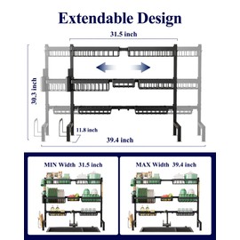 Kitsure Over The Sink Dish Drying Rack - 31.5" to 39.4"x30.3", Adjustable Sink Drying Rack for Kitchen Sink with Large Capacity, 3-Tier Dish Rack Over Sink with Multifunctional Baskets, Black