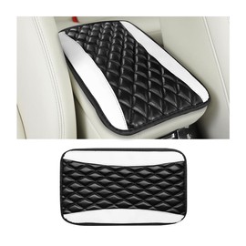 Car Center Console Cover, Comfortable PU Leather Vehicle Armrest Storage Box Cushion Pad, Anti-Scratch Automotive Interior Arm Rest Cover Protector, Universal for Truck SUV Sedan (White)