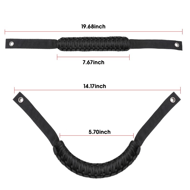 BESTAOO 2 x Roll Bar Grab Handles Front Paracord Grip