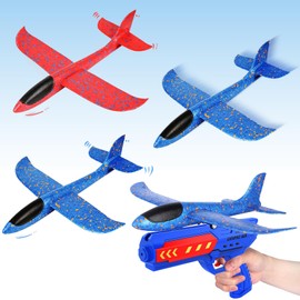 Aeroplane Toy, Pack of 3 Polystyrene Aeroplane + Catapult Pistol Children's Toy, Aeroplane Styrofoam Throwing Glider, Polystyrene Flyer, Gifts for Children Boys Girls from 3 4 5 6 7 8 9 10 Years