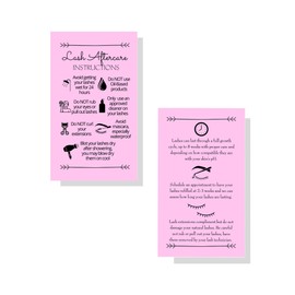 Lash Extension Aftercare Instructions Cards | Package of 100 | Double Sided Size 2x3.5" inches After Care (2-3 Week Fillers) | Bubblegum Pink with Arrow Design Eyelash Extension Aftercare