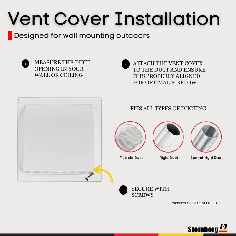 Steinberg14 Dryer Vent Cover Outside 6 inch - ABS Plastic