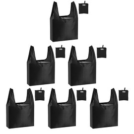CiCiGo Reusable Grocery Shopping Bags Washable Foldable 6 Pack Tote Bags Heavy Duty Lightweight Folding Gift Bags Durable Polyester Black