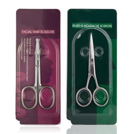 Astrowinter Nose Hair Scissors (Rounded Tip) & Beard Scissors - Safety Blunt-tip Facial Hair Scissors for Nose Hair, Moustache and Beard, Eyebrows, Eyelashes, Ear Hair AW-061-UK-C