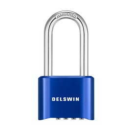 DELSWIN Heavy Duty Padlock Combination Lock - 4 Digit Combo Lock with 2.5 Inch Long Shackle, Outdoor Waterproof Padlock for Gate, Fence, Shed, School & Gym Locker (Blue,1Pcs)