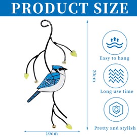 Stained Glass Window Hangings Ornaments,Bird Ornaments,Glass Robin Hanging Ornaments,Bird Suncatcher,Beautiful,Durable,for Outdoor Gardens,Home Windows,Fences,Decorations