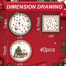 40PCS Christmas Plates And Napkins, Christmas Paper Plates Disposable Party Dinnerware Set Serves 20 Guests, Winter Merry Christmas Holiday Decorations