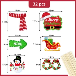 Pack of 32 Party Photo Booth Props Christmas Photo Booth Props Photo Box Accessories with Santa Claus Christmas Glasses Snowman for Birthday New Year New Year's Eve Party Accessories