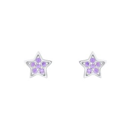 s.Oliver 2036825 Stud Earrings 925 Sterling Silver Girls Children's Earrings with Synthetic Zirconia 0.5 cm Silver Star Comes in Jewellery Gift Box, Sterling silver, Cubic Zirconia