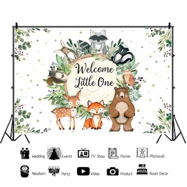 Woodland Baby Shower Banner Backdrop 7x5ft Welcome Little One Baby Shower Party Banner Woodland Animals Photos Girls Boys Baby Shower Banner Woodland Gender Reveal Green Eucalyptus Leaves Backdrop