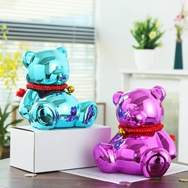 SOBEIT 7.36inch Bear Piggy Bank | Cute Bear Coin Bank | Shiny Plating Craftsmanship | Meticulous Details | Ceramic Bear Money Bank for Kids Girls Boys Adult(Rose Red/6.88”L x 5.62”W x 7.36”H)
