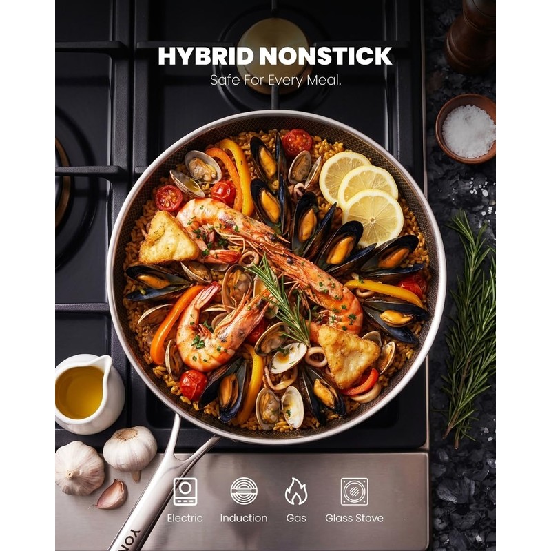 Non Stick Frying Pans, 12 inch Hybrid Pans with Lid
