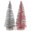 Set of 2 Silver and Pink Glittered 10" Bottle Brush