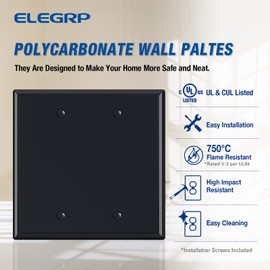 ELEGRP Wall Plate 2-Gang Blank Device Wall Plates, Mid-Size 4.88" H x 4.94" L Unbreakable Thermoplastic Blank Faceplate Cover for Unused Outlets/Switches, UL Listed (1 Pack, Glossy Black)
