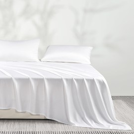 JELLYMONI Twin Sheet Set, Luxury Rayon Derived from Bamboo, Cooling Bed Sheet Set - Ultra Soft, Breathable, Eco-Friendly, Hypoallergenic - 4 Piece Sheets & Pillowcases, White