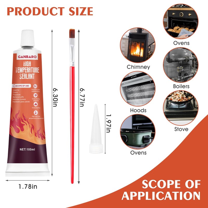 Ganbaro® 482°F High Temp Silicone Sealant, High Temperature Adhesive, Heat