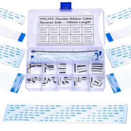Tcenofoxy Flexible Flat Ribbon Cable Connectors Assortment Kit, 0.5mm B Type FFC FPC Connector Flat Cable Socket 4P 6P 8P 10P 12P 14P 16P 20P 30P 40P with Length of 150mm Cable (TC-0.5mm-B)