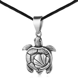 MATERIA by Matthias Wagner Turtle Pendant Antique Silver 925 with Necklace, Textile fabric
