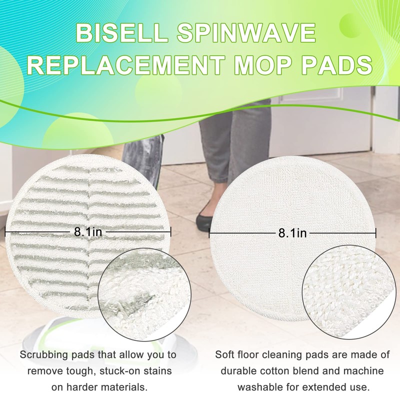 2124 Replacement Pads for Bissell Spinwave Spin Mop, 2 Scrubby