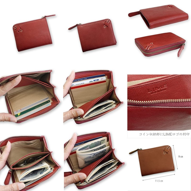 LIME L8202 Compact Wallet, Genuine Leather, Women's, Men's, Card, L-Shaped