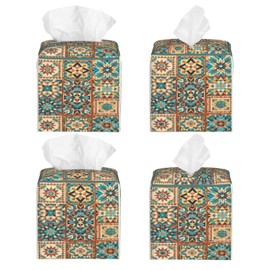 Simple Geometry Tissue Box Cover Square Pu Leather Tissue Holder Facial Tissue Case Facial Paper Organizer Dispenser for Home Bedroom Dresser Night Stand Office Desk Car