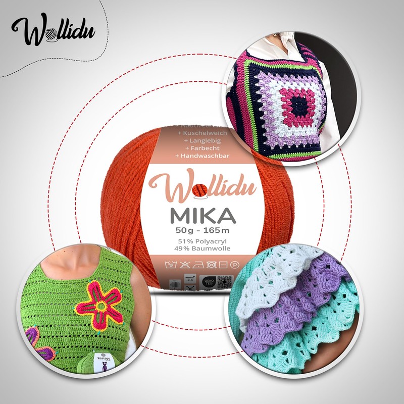 Wollidu Mika 51% Polyacrylic, 49% Cotton for Crochet and Knitting,