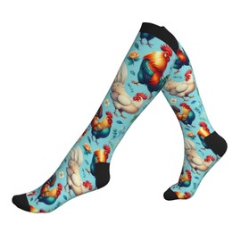 Geoocii Floral Rooster Compression Socks For Women & Men 15-20 Mmhg, Best For Running, Nursing, Hiking, Flight&Travel