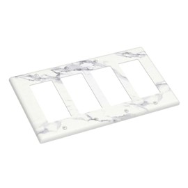 WJLKSJD White Grey Marble 4 Gang Single Rocker Light Switch Cover Decorative Gray Wall Plate Electrical Switchplate Faceplate Wallplate for Kitchen Bathroom Bedroom