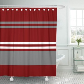 Semtomn Shower Curtain Crimson Red Grey and White Brick 72"x72" Home Decor Waterproof Bath Bathroom Curtains Set with Hooks