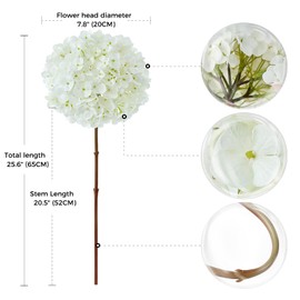 ZYTUYO 3PCS White Hydrangea Artificial Flowers 25.6" Large Fake Hydrangeas Flowers with Stems Faux Silk Bouquet for Indoor Home Decor Table Wedding Party Floral Outdoor Centerpieces