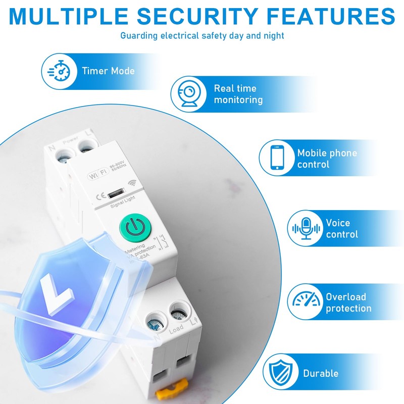 WiFi Smart Circuit Breaker, 1P DIN Rail Home Remote Control