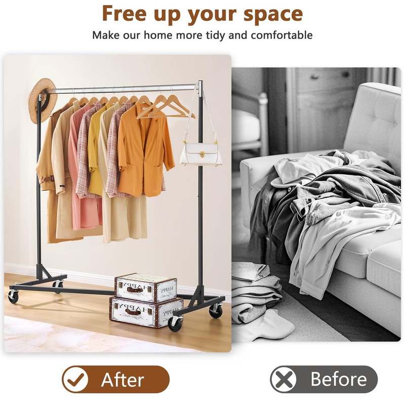 Hoctieon Z Rack, Rolling Clothes Racks with Z-Base, Heavy Duty