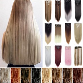 7 Pcs 16 Clips Thick Double Weft Clip in Hair Extensions Long Straight Hairpiece Synthetic Hair