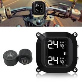 EOHMAK Motorcycle TPMS Wireless Tire Pressure Monitoring System with 2 External Sensors LCD Display Motorbike Tyre Temperature Alarm for Two-Wheeled Motorcycle Wireless TPMS