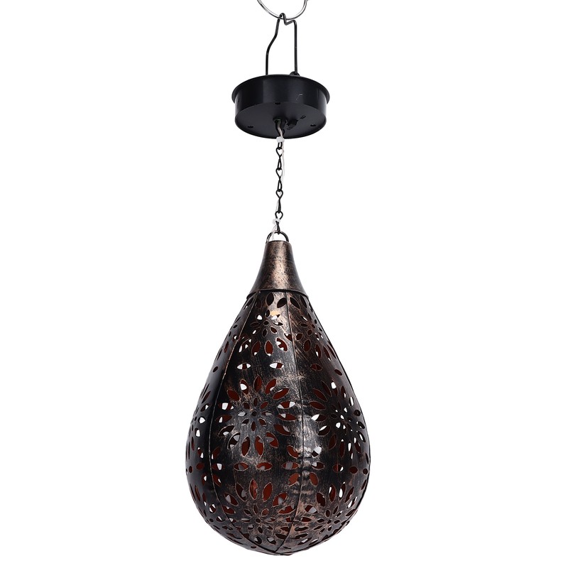 Hanging Solar Light Bronze Iron Metal Hollow Pattern Outdoor Lawn